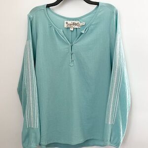 Aventura Organic Cotton Crepe Embroidered Sleeve Top Size L